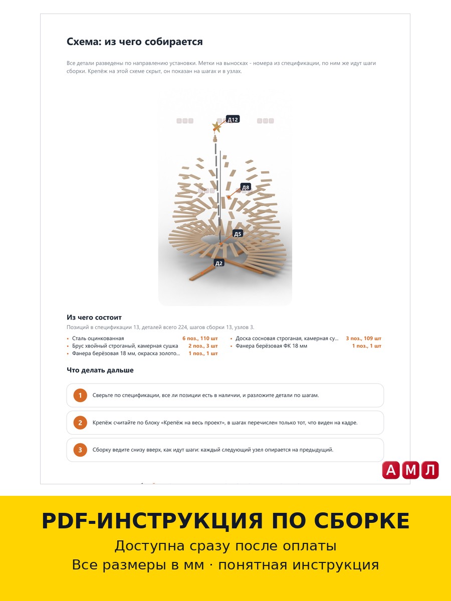 Проект чертеж Новогодняя елка из дерева чертёж
