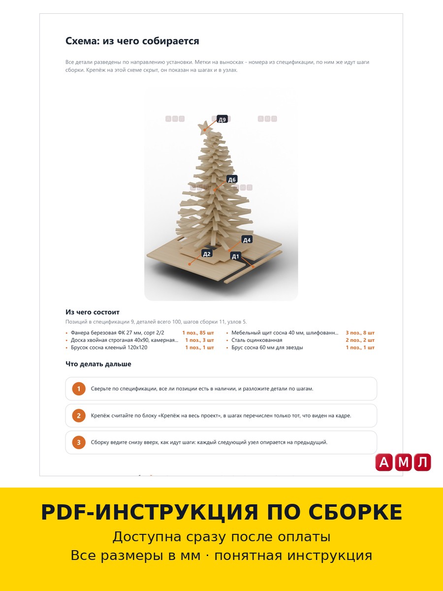 Проект чертеж Новогодняя елка из дерева чертёж