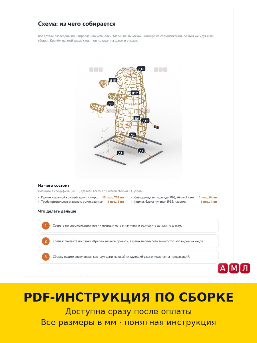 Проект чертеж Новогодний мишка каркас из металла чертёж