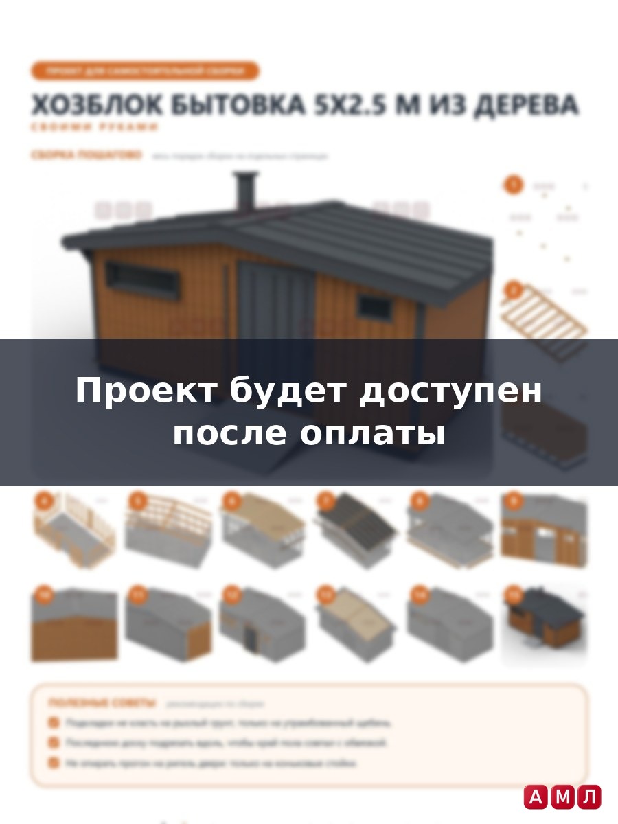 Премиум проект чертеж Хозблок Бытовка Гараж 5х2.5 метра из дерева построить чертёж
