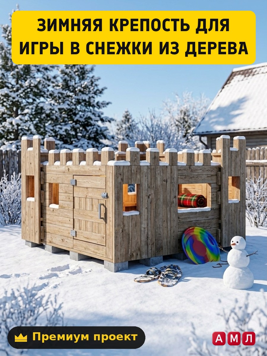 Премиум проект чертеж Зимняя крепость для игры в снежки из дерева чертёж