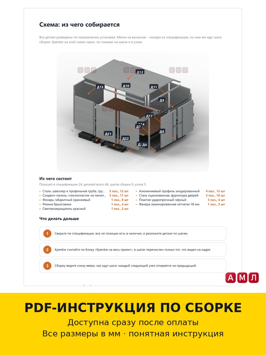 Проект чертеж Промтоварная будка на Газель Фермер построить чертёж