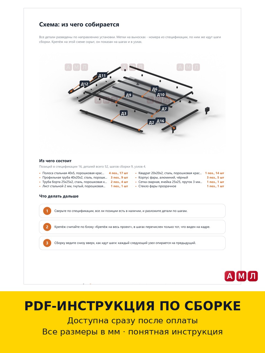 Проект чертеж Экспедиционный багажник на НИВУ 2121, 2131 чертёж