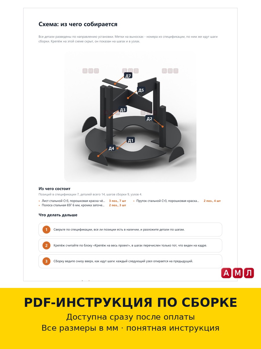 Проект чертеж Металлический дровокол, ручной чертёж