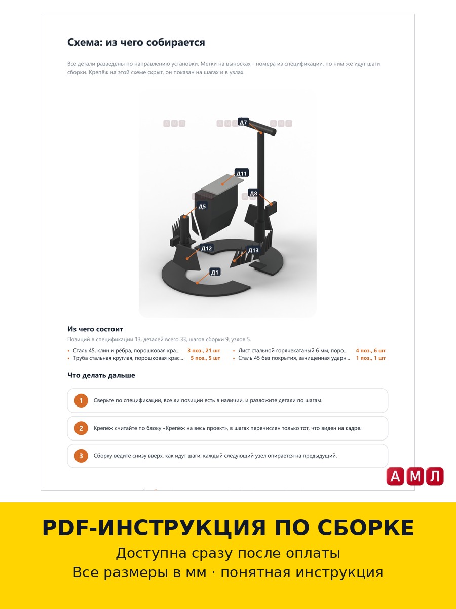 Проект чертеж Ручной дровокол с полукольцом чертёж