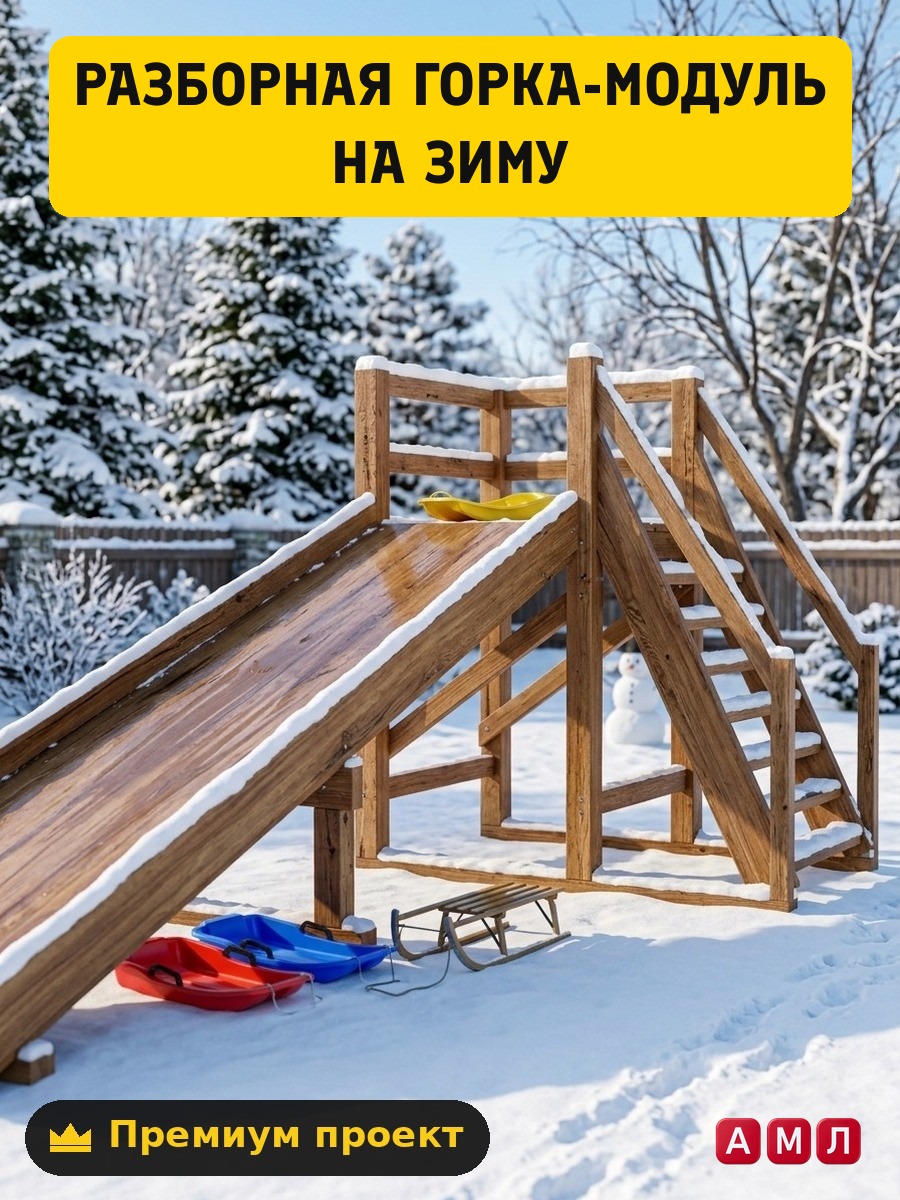 Премиум проект чертеж Снежная горка: Разборная горка-модуль на зиму построить чертёж